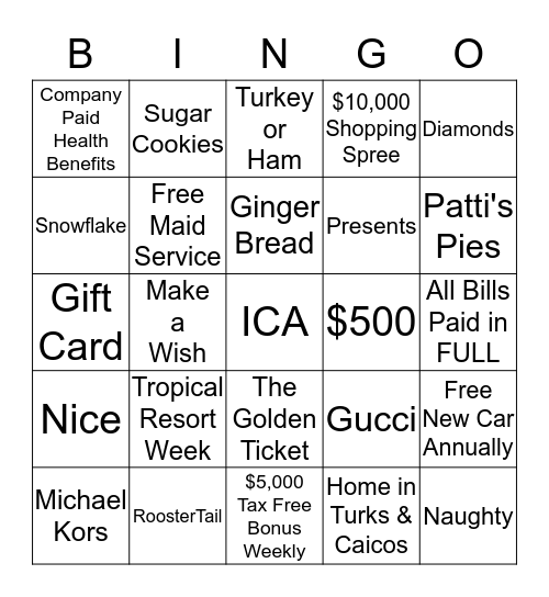 ICA Holiday Party Bingo Card