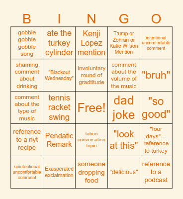 Thanksgiving Bingo Card