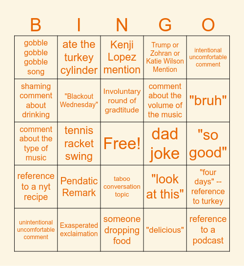 Thanksgiving Bingo Card