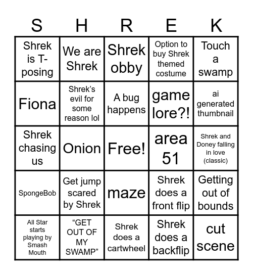 Shrego Bingo Card