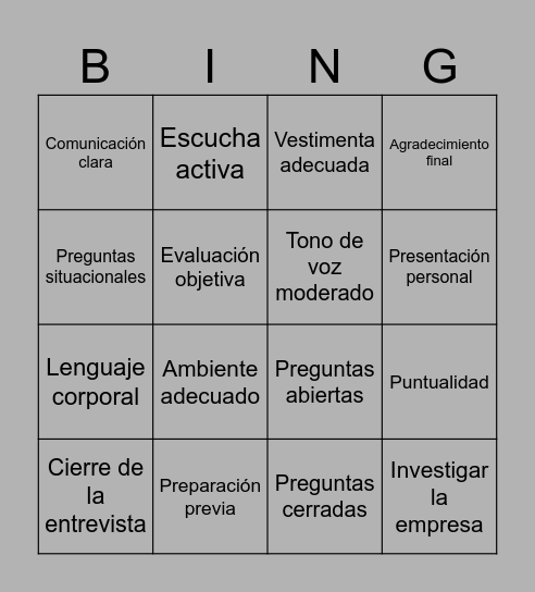 Cómo hacer una entrevista laboral exitosa Bingo Card