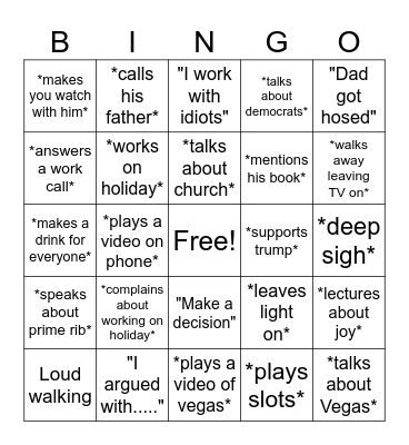 Dad Thanksgiving Bingo Card