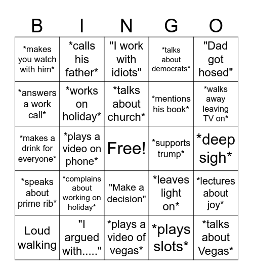 Dad Thanksgiving Bingo Card