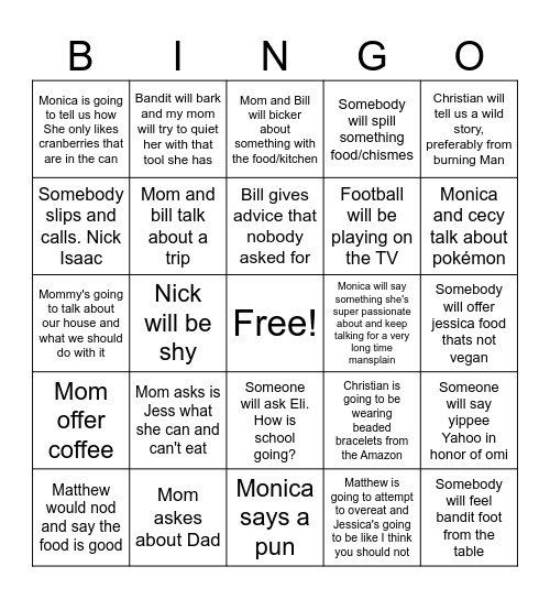 Thanksgiving Bingo Card