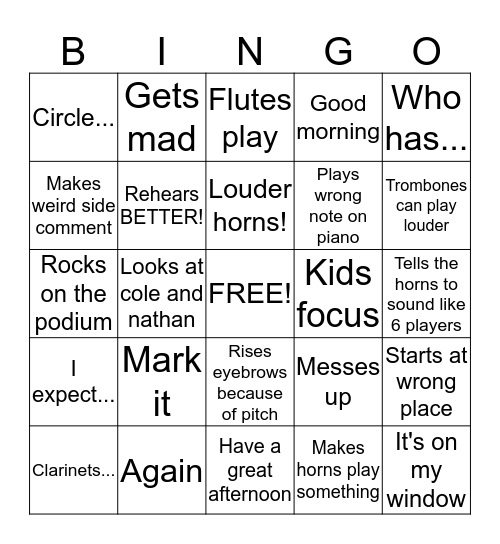 Band Bingo  Bingo Card