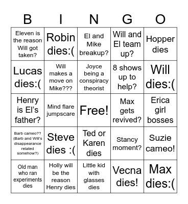 Stranger things season 5 bingo! Bingo Card
