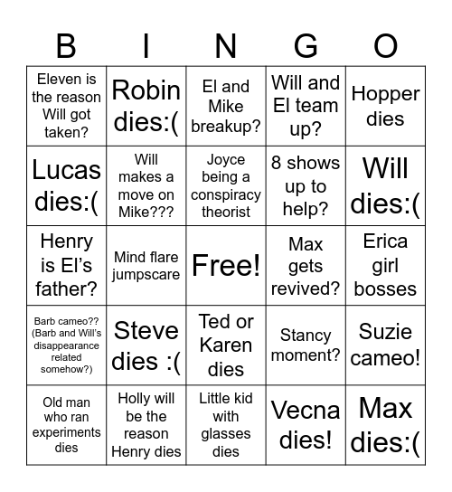 Stranger things season 5 bingo! Bingo Card