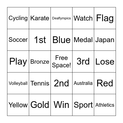 Deaflympics Signs Bingo Card