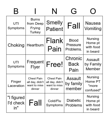 Thanksgiving Day ER BINGO Card