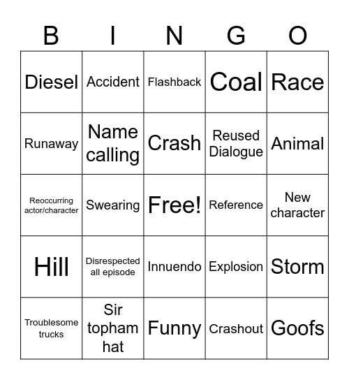 Thomas Bingo Card