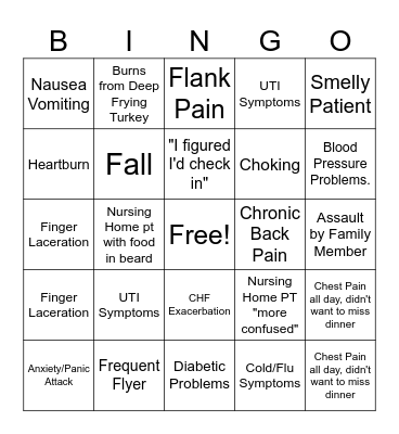 Thanksgiving Day ER BINGO Card