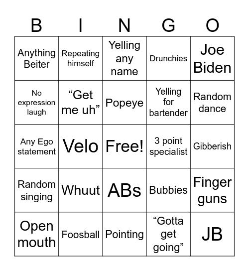 Thanksgiving Brett Bingo Card