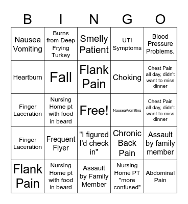 Thanksgiving Day ER BINGO Card