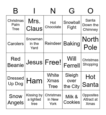 Reid Christmas Bingo Card