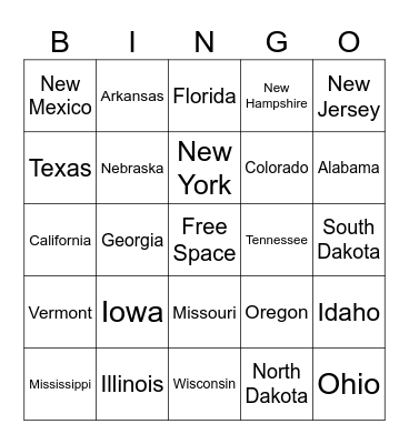 States Bingo Card