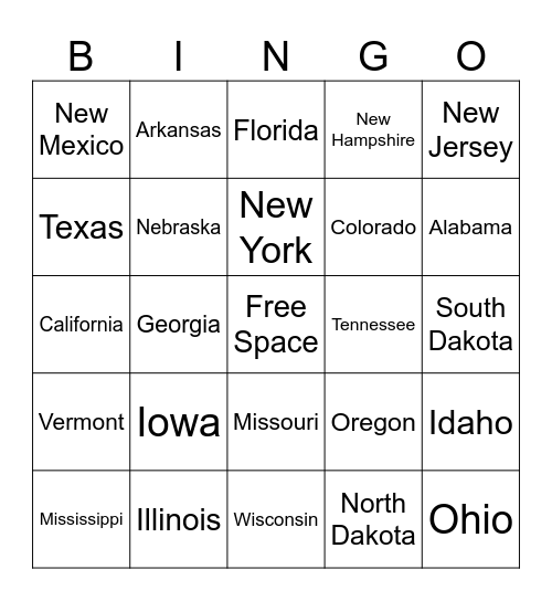 States Bingo Card
