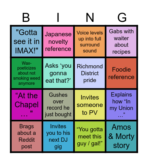 Gabe TDay Table Bingo Card