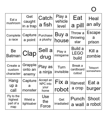 Video Game Lockout Bingo Card