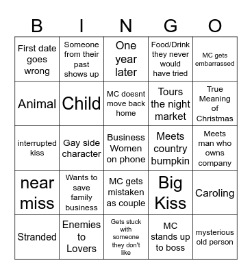Crappy Christmas Movie Bingo Card