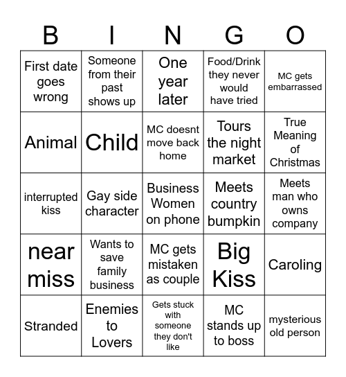 Crappy Christmas Movie Bingo Card
