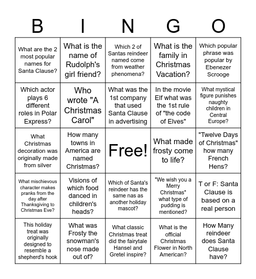 Christmas Bingo Card