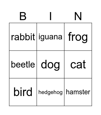 Pets Bingo Card