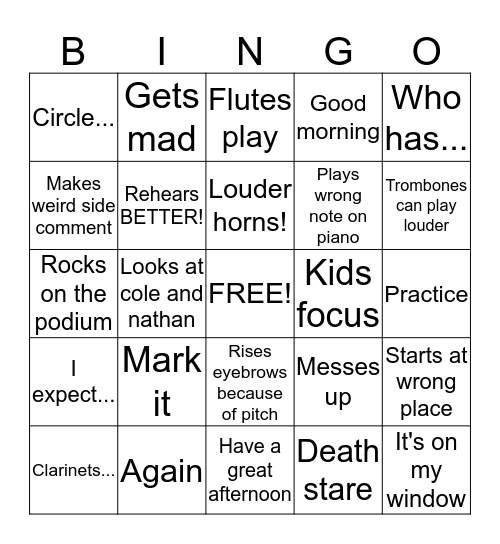 Band Bingo  Bingo Card