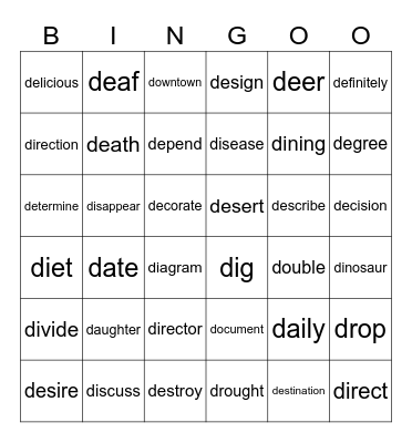 "d" Bingo Card