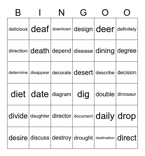 "d" Bingo Card