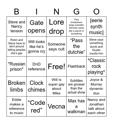 Stranger Things 4 Bingo Card