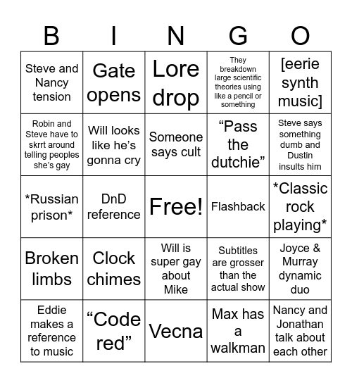 Stranger Things 4 Bingo Card
