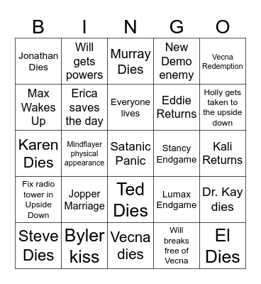 Stranger Things 5 Bingo Card