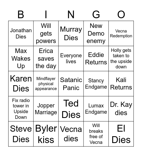 Stranger Things 5 Bingo Card