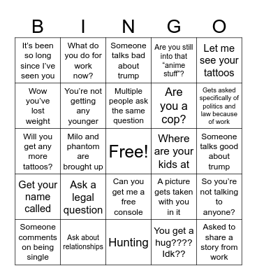 Family thanksgiving Bingo Card