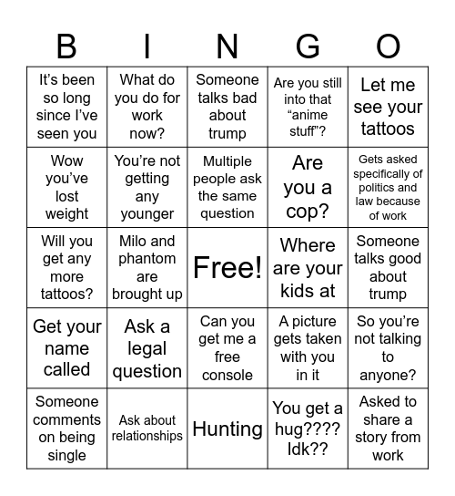 Family thanksgiving Bingo Card