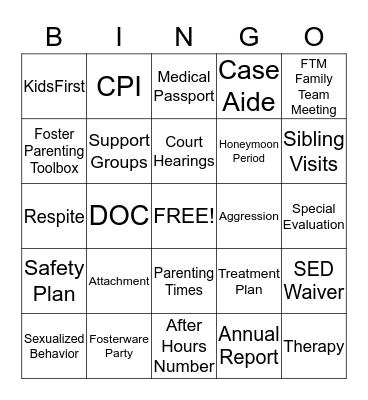 LCFS Foster Care Bingo  Bingo Card