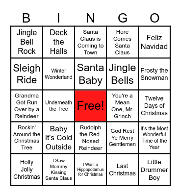 Christmas Music Bingo Card