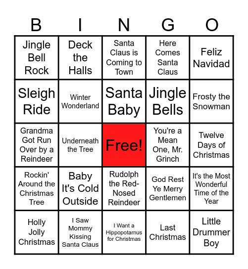 Christmas Music Bingo Card