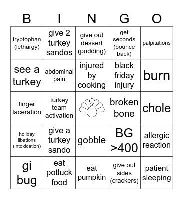 Emergency Turkey Team Bingo Card