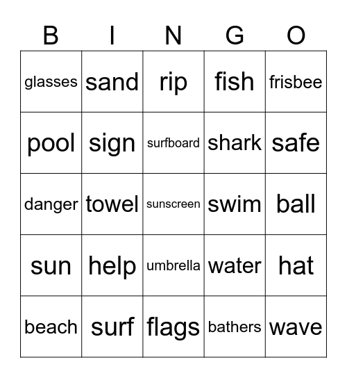 Beach Bingo Card