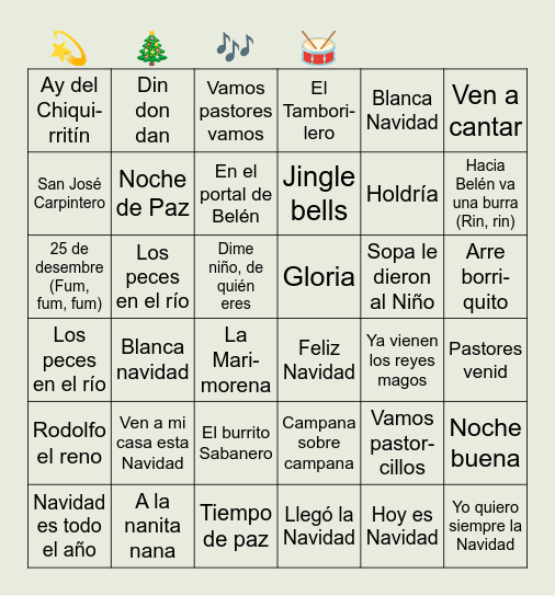 Bingo musical navideño Bingo Card