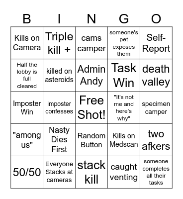 Drunk Among Us Bingo Card