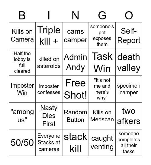 Drunk Among Us Bingo Card