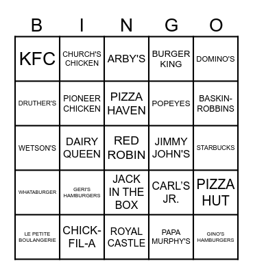25 - FAST FOOD LOGOS Bingo Card