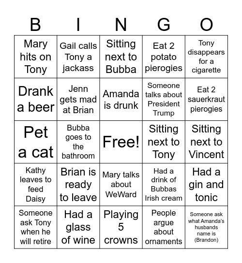 Pierogi Night Bingo Card