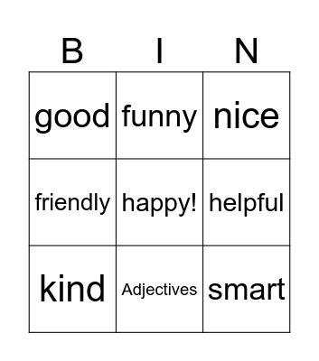 Adjectives for friends Bingo Card