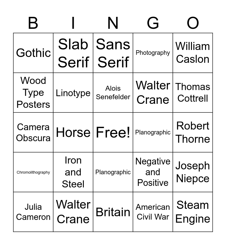 Industrial Era Design Bingo Card