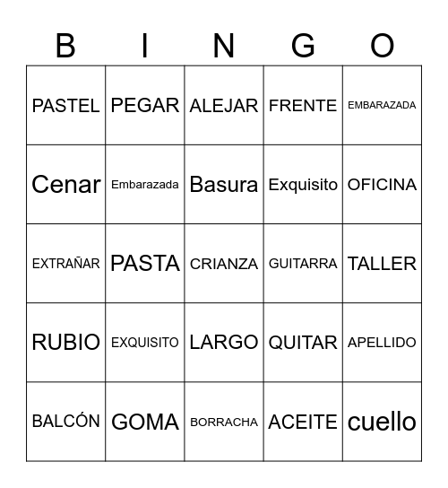 FALSOS COGNATOS ESPANHOL Bingo Card