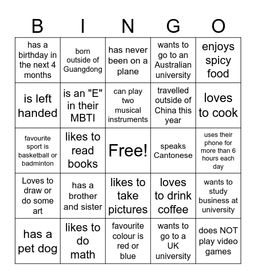 Bellerbys Bingo Card