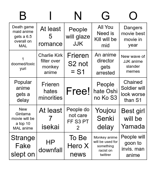 Winter 2025 Bingo Card